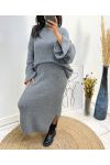 ENSEMBLE OVERSIZE PULLOVER + JUPE MAILLE AH717 GRIS