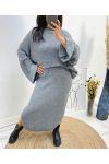 CONJUNTO JERSEY OVERSIZE + FALDA DE PUNTO AH717 GRIS