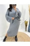 ENSEMBLE OVERSIZE PULLOVER + JUPE MAILLE AH717 GRIS