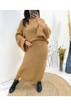 ENSEMBLE MAXI PULLOVER + JUPE MAILLE AH717 CAMEL