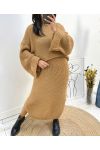 ENSEMBLE MAXI PULLOVER + JUPE MAILLE AH717 CAMEL