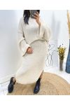 ENSEMBLE MAXI PULLOVER + JUPE MAILLE AH717 BEIGE