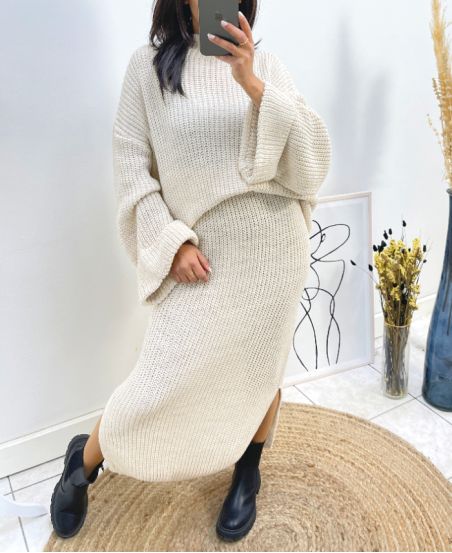 MAXI PULLOVER + STRICKROCK SET AW717 BEIGE