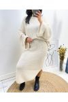 ENSEMBLE MAXI PULLOVER + JUPE MAILLE AH717 BEIGE