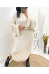 ENSEMBLE MAXI PULLOVER + JUPE MAILLE AH717 BEIGE