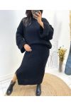 ENSEMBLE MAXI PULLOVER + JUPE MAILLE AH717 NOIR