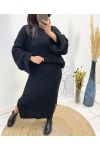 ENSEMBLE MAXI PULLOVER + JUPE MAILLE AH717 NOIR