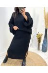 CONJUNTO DE SUÉTER MAXI + FALDA DE PUNTO AW717 NEGRO