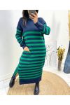 ROBE LONGUE MAILLE RAYEE FENTE AH759 BLEU MARINE