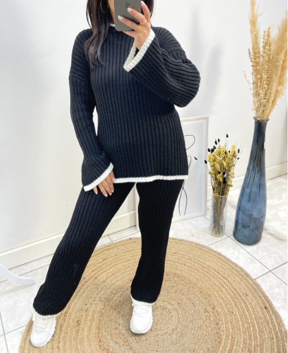 ENSEMBLE PULLOVER + PANTALON AH776 NOIR