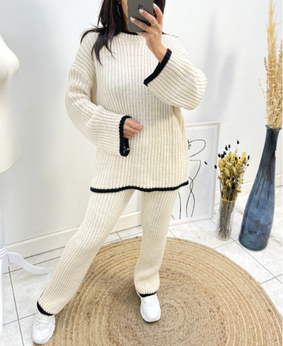 ENSEMBLE PULLOVER + PANTALON AH776 BEIGE