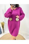 "CURVY" PULL ROBE OVERSIZE A CAPUCHE POMPONS FANTAISIE AH736 PRUNE