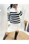 STRIPED TURTLENECK DRESS AH752 WHITE