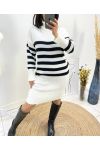 STRIPED TURTLENECK DRESS AH752 WHITE