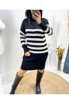 STRIPED TURTLENECK DRESS AH752 BLACK