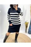 STRIPED TURTLENECK DRESS AH752 BLACK