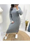 LANGES RUNDHALS-STRICKKLEID AW728 GRAU