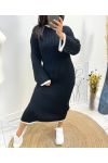 LONG ROUND NECK KNIT DRESS AW728 BLACK