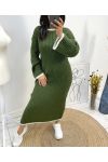 LONG ROUND NECK KNIT DRESS AW728 KAKI