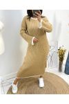 LONG ROUND NECK KNIT DRESS AW728 CAMEL