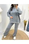 ABGESTEPPTER PULLOVER + HOSE SET AW724 GRAU