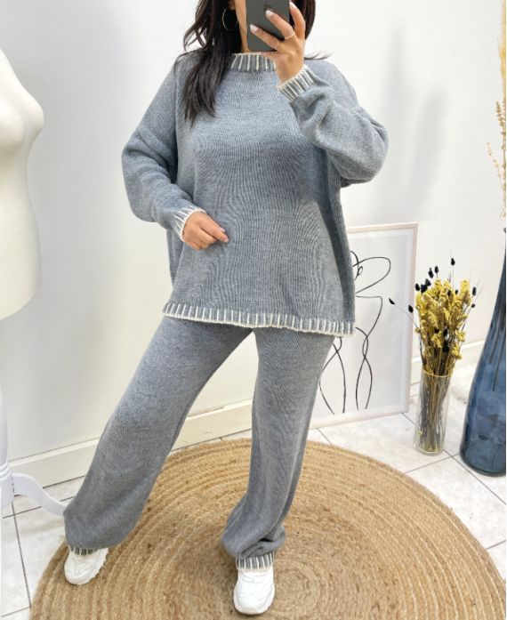 ENSEMBLE SURPIQURE PULLOVER + PANTALON AH724 GRIS