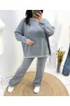 ABGESTEPPTER PULLOVER + HOSE SET AW724 GRAU