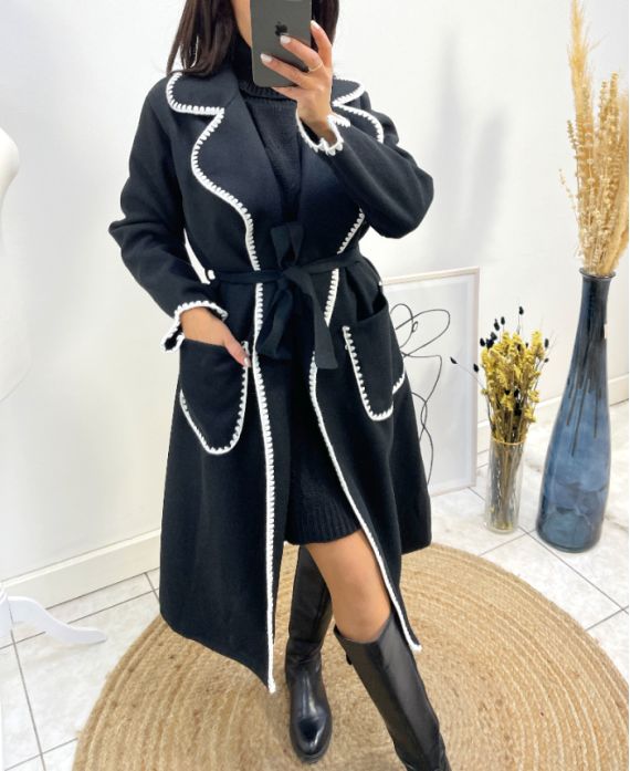 LONG EMBROIDERED COATS AW771 BLACK