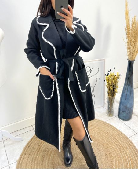 LONG EMBROIDERED COATS AW771 BLACK