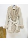 PACK 3 FAUX LEATHER COATS FAUX FUR COLLAR S-M-L AH710 BEIGE