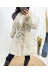 PACK 3 FAUX LEATHER COATS FAUX FUR COLLAR S-M-L AH710 BEIGE