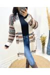 STRICKJACKE MIT ETHNO-FRANSENPRINT AH764 BEIGE