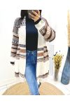 STRICKJACKE MIT ETHNO-FRANSENPRINT AH764 BEIGE