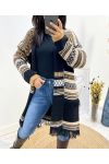 STRICKJACKE MIT ETHNO-FRANSENPRINT AH764 SCHWARZ