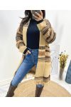 GILET IMPRIME ETHNIQUE FRANGES AH764 CAMEL