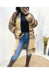 STRICKJACKE MIT ETHNO-FRANSENPRINT AH764 CAMEL