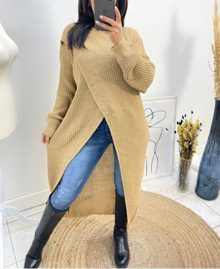 PULLOVER MIT LANGEM VORHANG AH763 CAMEL