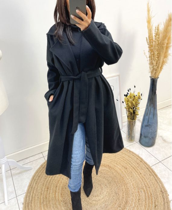 LONG 2-POCKET COAT AW800 BLACK