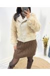 FAUX FUR AND FAUX LEATHER PERFECTO COATS AH701 BEIGE