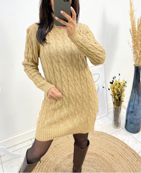 RULL CABLE NECK DRESS AH808 CAMEL