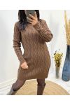 RULL CABLE NECK DRESS AH808 CHOCOLATE