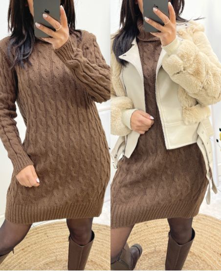RULL CABLE NECK DRESS AH808 CHOCOLATE