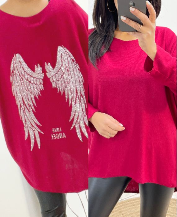 SWETER THIN BACK WINGS RHINESTONE 2102 CZERWONY