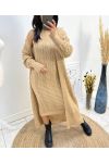 DRESS + LONG CABLE-KNIT VEST SET AH795 CAMEL