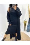 DRESS + LONG CABLE VEST SET AH795 BLACK