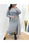 DRESS + LONG CABLE VEST SET AH795 GREY