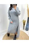 DRESS + LONG CABLE VEST SET AH795 GREY