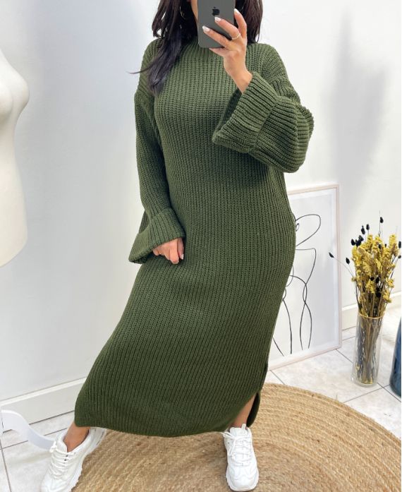 ROLLED SLEEVE MAXI DRESS AW825 GREEN