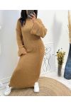 MAXI DRESS ROLLED SLEEVES AW825 CAMEL