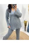 WRAP CARDIGAN SWEATER + PANTS AW816 GREY